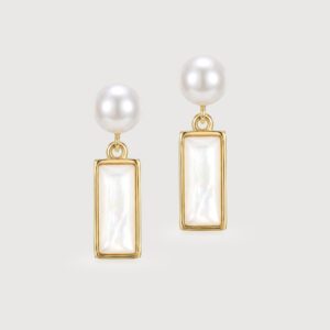 Rectangular Freshwater Pearl Drop Earrings