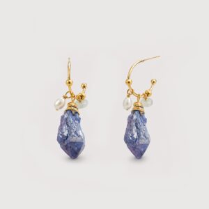 Natural Kyanite Pearl Sterling Silver Drop Earrings