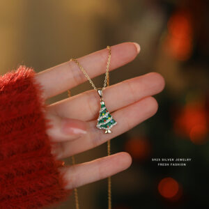 Colorful Zirconia Christmas Tree Sterling Silver Necklace