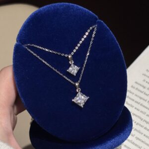 Square Moissanite Sterling Silver Pendant Necklace