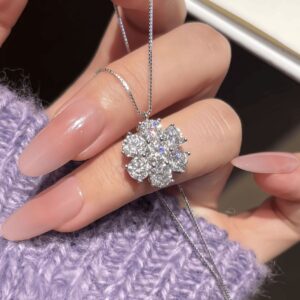 Moissanite Flower Sterling Silver Pendant Necklace
