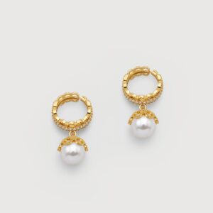 Ornate Pearl Drop Hoop Earrings